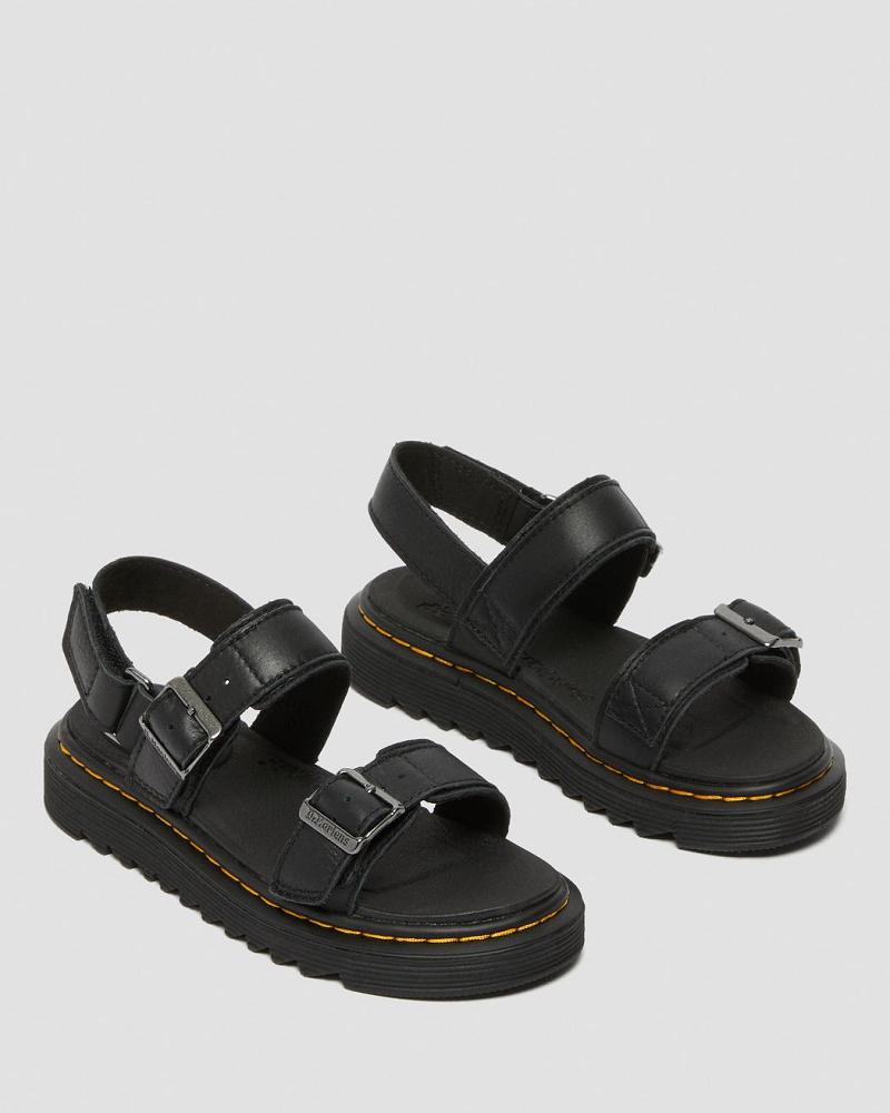 Black Kids' Dr Martens Junior Kyle Leather Sandals | CA 721ZUT